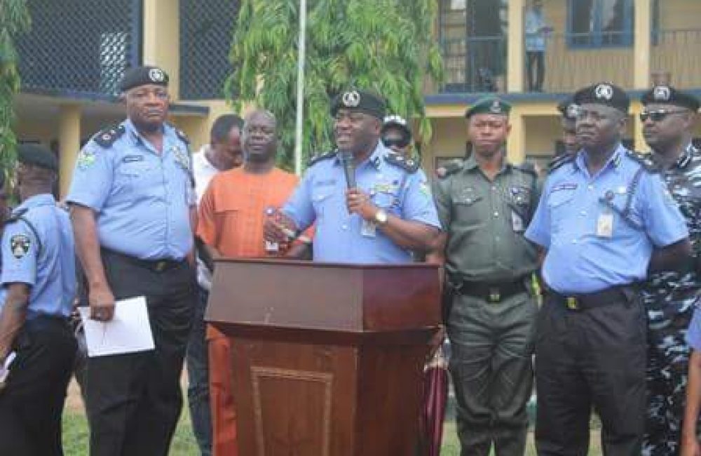 Imo State CP, Chris Ezike addressing journalists