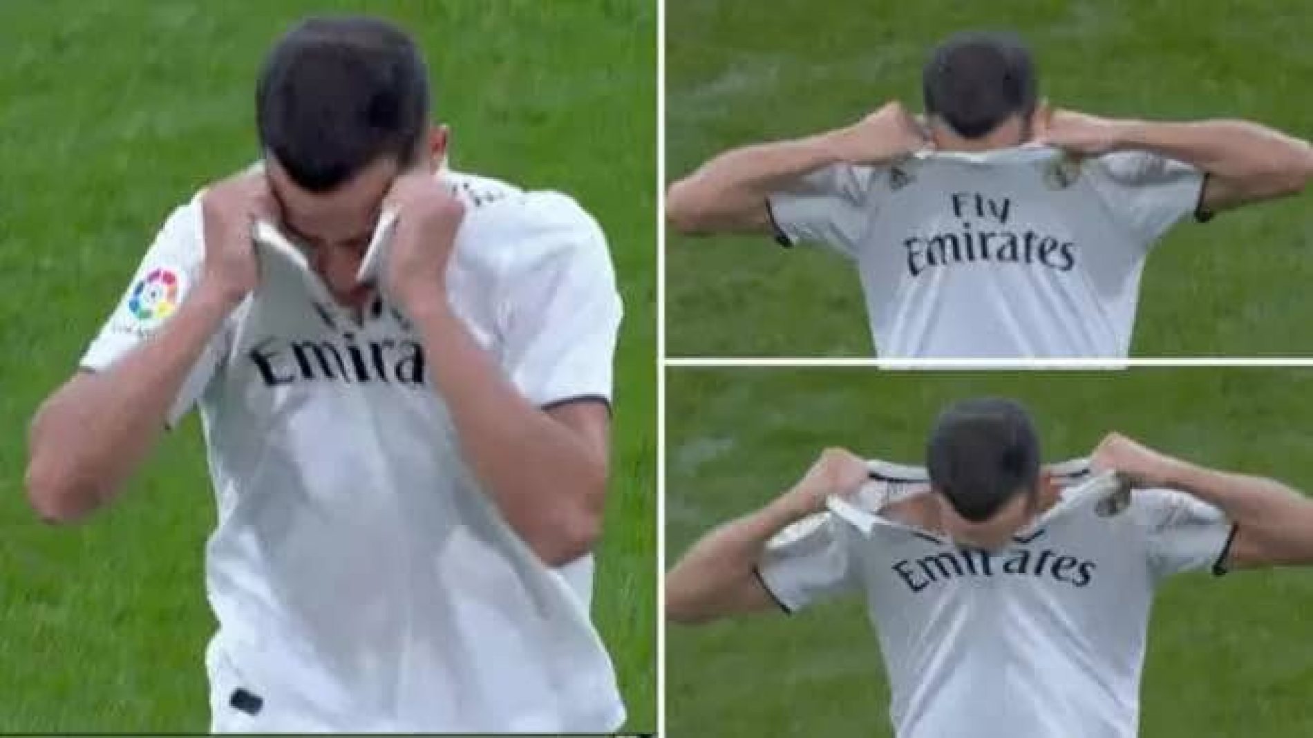 Lucas Vasquez tears shirt after being sent Off pitch