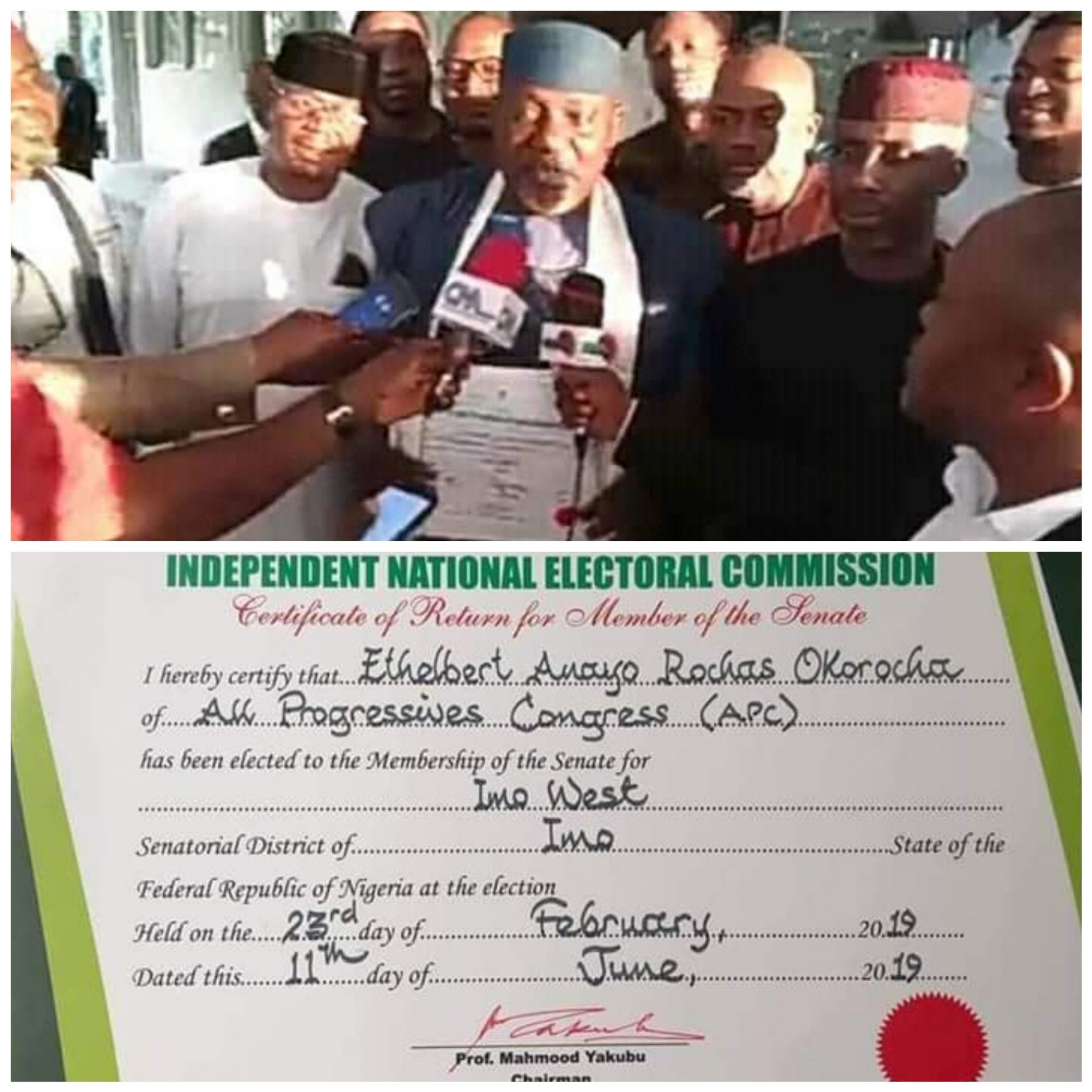 Imo West Senatorial Election: INEC Issues Certificate of Return to Okorocha