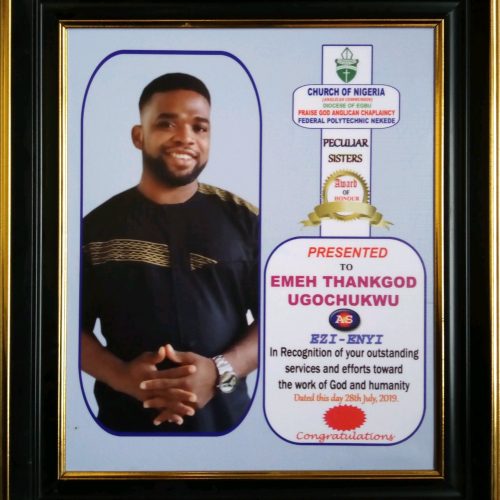Journalist, ThankGod Emeh Receives Accolade from Praise God Anglican Church, Fed Poly Nekede, Owerri