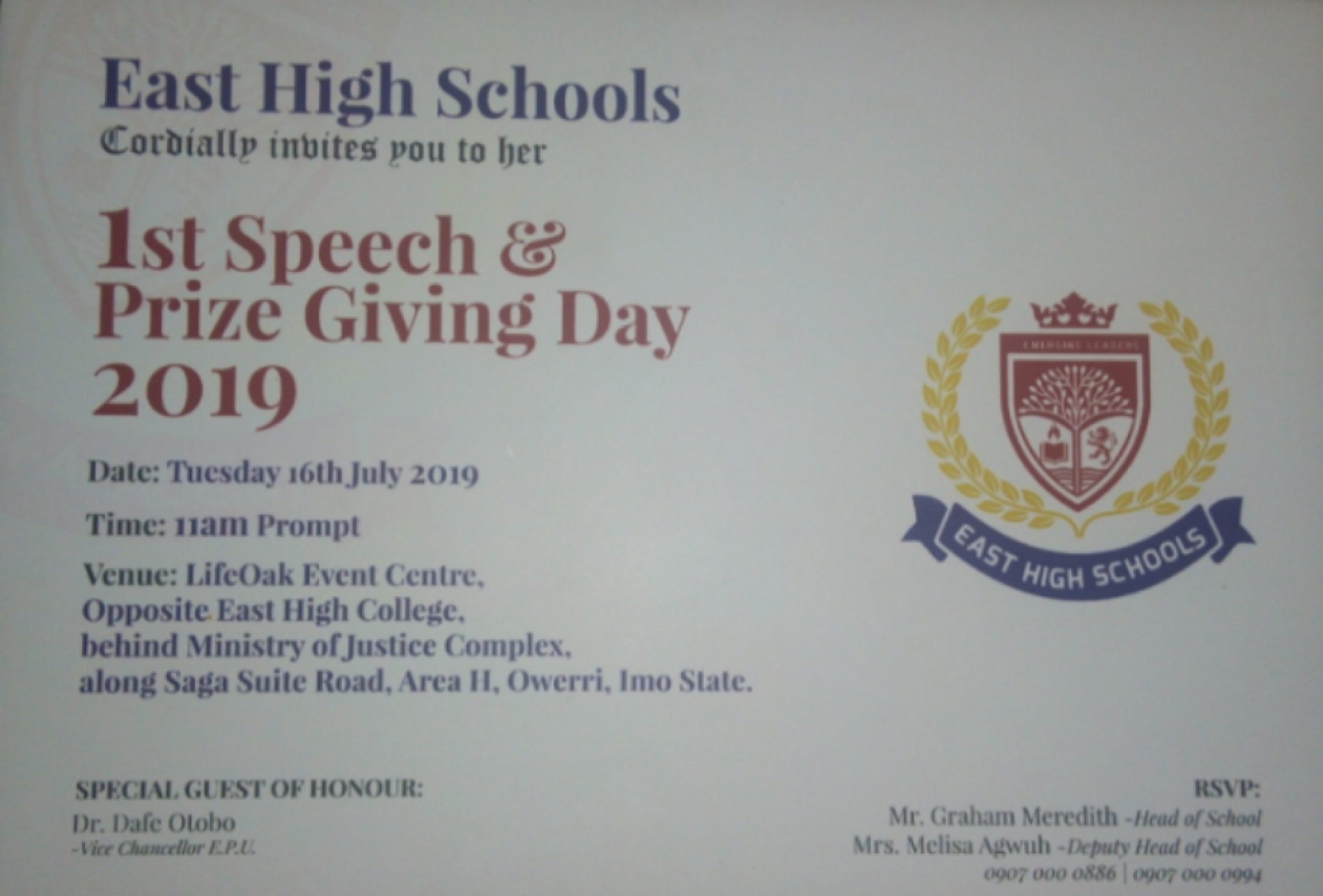 Renowned Scholars, Dignitaries Storms Imo for East High School Speech and Prize Giving Day