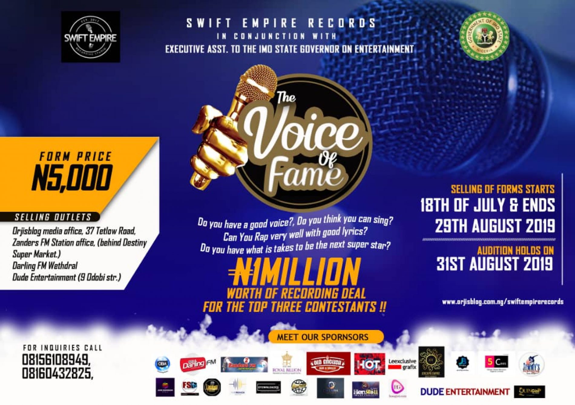 The First Ever Music Talent Hunt “Voice Of Fame” Set To Go Down In Owerri