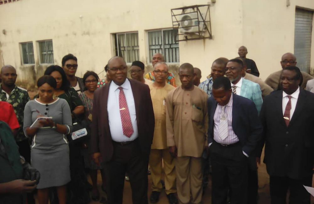 Vice Chancellor of FUTO, Prof Francis Chukwuemeka Eze, with some principal management while inspecting Waste Materials Recycling Center heralding the 32nd Convocation of University, on Tuesday