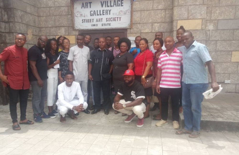 Imo Arts Street Artists with Permanent Secretary, Ministry of Tourism, Culture and Creativity, during a visit to Imo Arts Village Gallery, Freedom Square, Owerri, on Monday