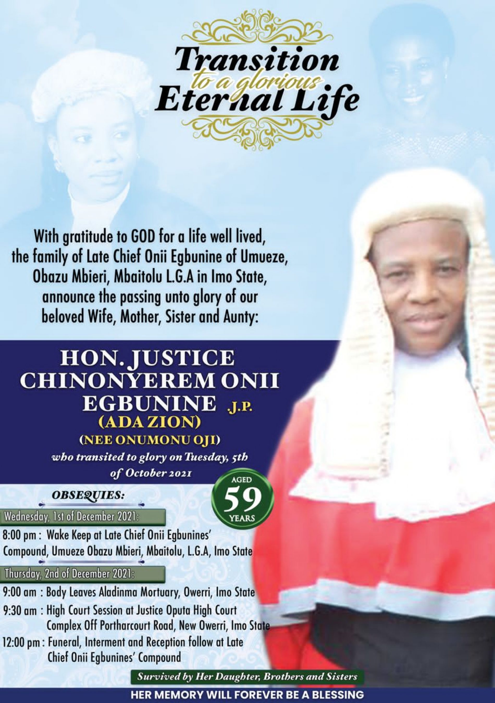 Commentary: Child’s Right Advocate, Onuoha Describes Late Hon. Justice Chinonyerem Onii Egbunine as an Amazon and a Pacesetter