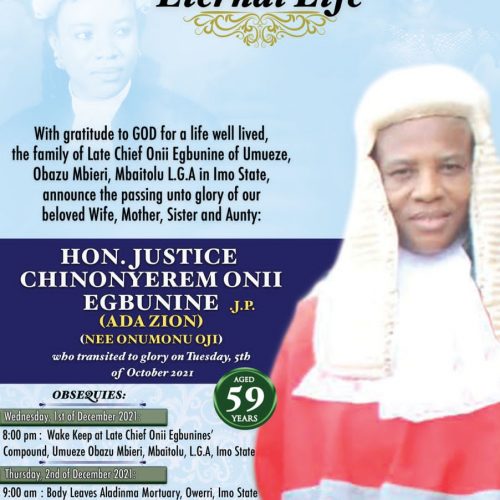 Commentary: Child’s Right Advocate, Onuoha Describes Late Hon. Justice Chinonyerem Onii Egbunine as an Amazon and a Pacesetter