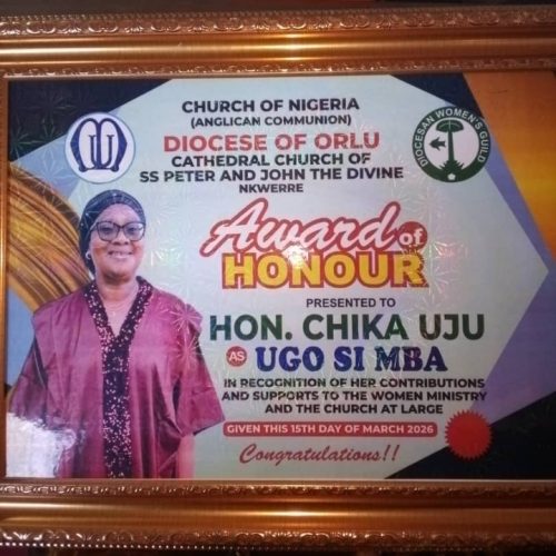 Church of Nigeria Honours Ambassador Uju with “Ugo Si Mba” Award