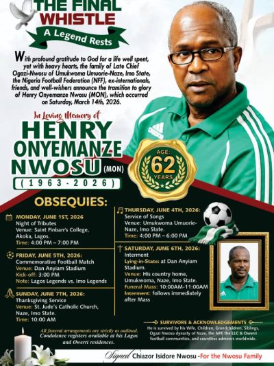 Imo SWAN Pays Tribute to Football Icon Henry Nwosu as Burial Plans Emerge