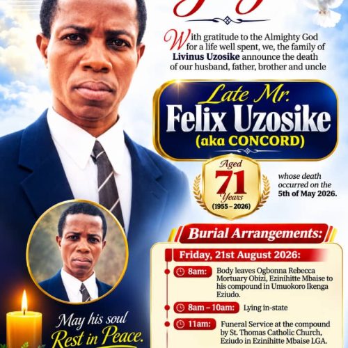 Felix Uzosike, 71, for Burial Friday, August 21, as Imo NUJ Assistant Secretary Mourns