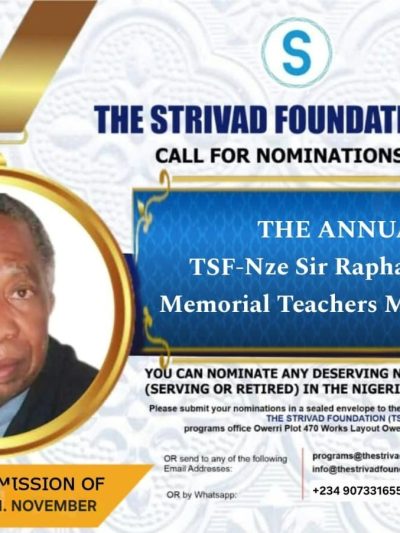 TSF calls for nominations for 2026 TSF – Nze Sir Raphael O. Iro Memorial Teachers Merit Award