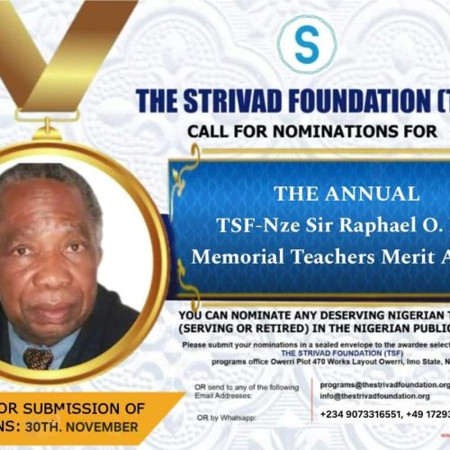 TSF calls for nominations for 2026 TSF – Nze Sir Raphael O. Iro Memorial Teachers Merit Award