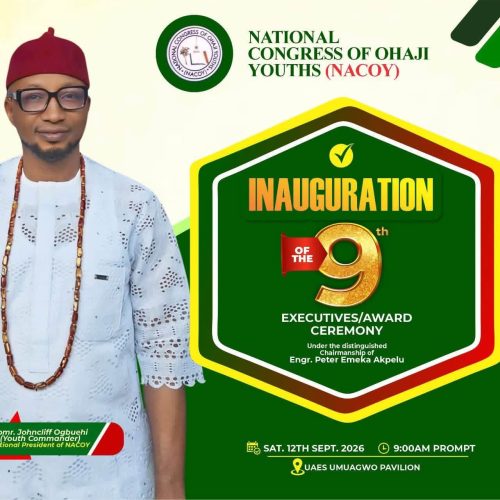 Ohaji Youth Inaugurates Newly Elected NACOY Executive as Ogbuehi Takes Over as President