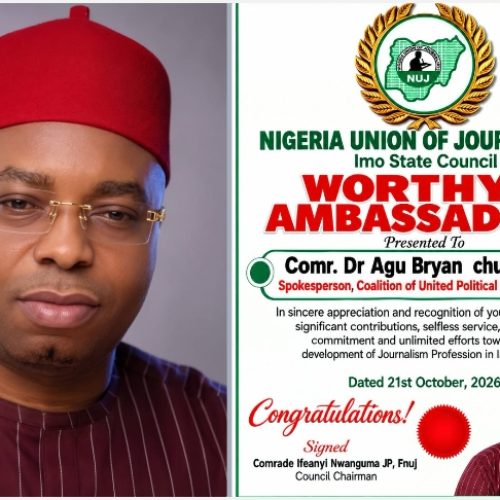 CUPP Spokesperson, Agu Bryan, Receives NUJ Worthy Ambassador Award